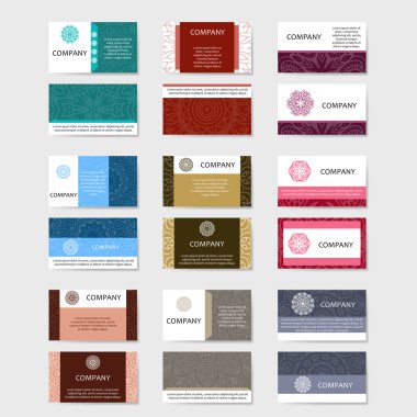 Kartvizit kümesi. Vintage desen mandala retro tarzı. El çekilmiş Islam, Arapça, Indian, dantel modeli