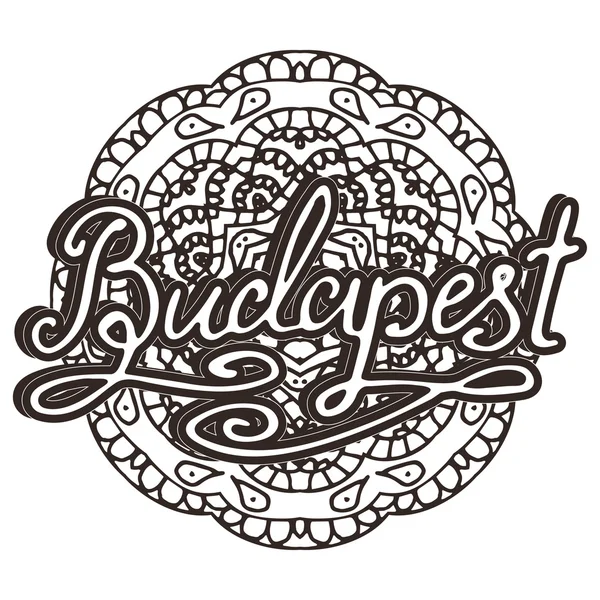 Vector Budapest illustration on mandala background. Retro typography design. Handwritten illustration. — Stock Vector