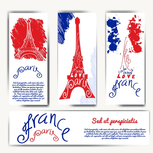 France graphic typographic card. Design vector art with creative slogan. Retro greeting card in sketch style. Sketch style background — Stockvector