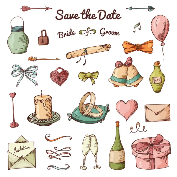 Vector set of hand drawn elements. Doodle love collection. Set of icons for Valentine's Day — Διανυσματικό Αρχείο