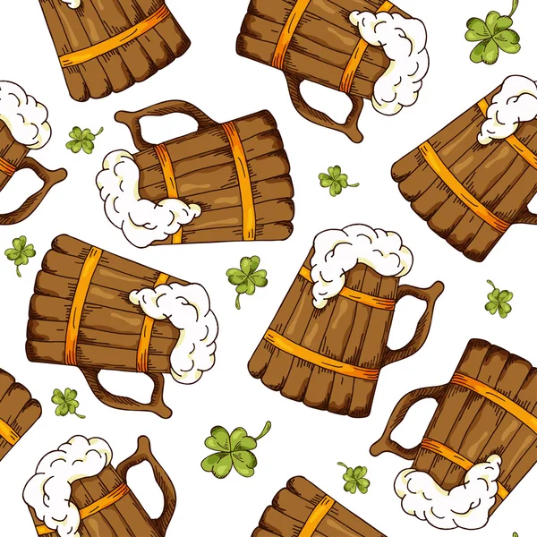 Tangan digambar pola mulus dengan St Patrick elemen hari. Ilustrasi sketsa vektor - Stok Vektor