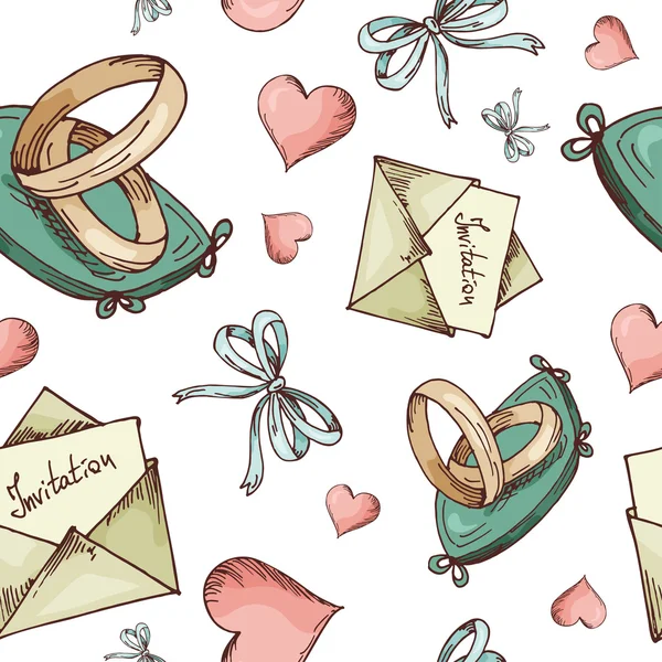 Hand dragna sömlösa mönster med kärlek element. Vektor skiss illustration för valentine, bröllop, spara datumet — Stock vektor