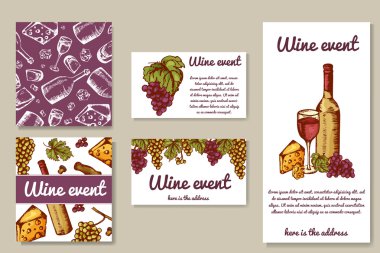 Tasarım şarap kartları için. Invetation winr olay. -Ebilmek var olmak kullanılmış için yemek listesi, banner. Vektör çizim