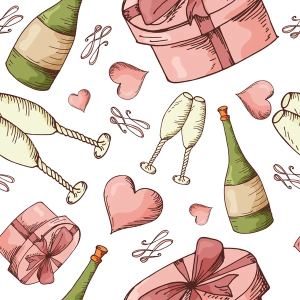 Hand dragna sömlösa mönster med kärlek element. Vektor skiss illustration för valentine, bröllop, spara datumet — Stock vektor