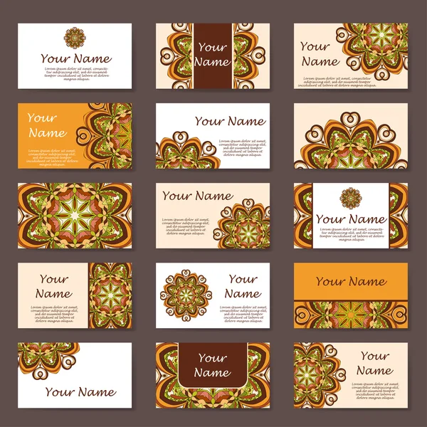 Colección de tarjetas de visita. Adorno para tu diseño con mandala de encaje. Fondo vectorial. India, árabe, Islam motivos . — Vector de stock