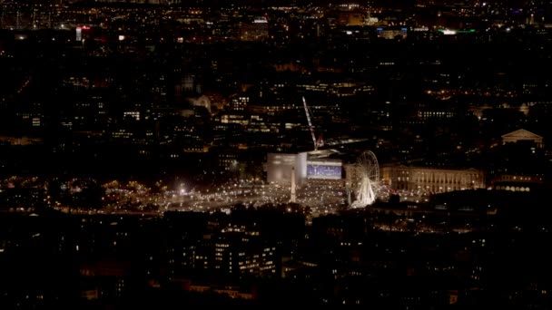 Place de la concorde at night seen from an aerial view — Stock Video