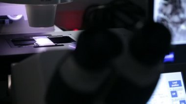 Modern mikroskop closeup örnekte örnek ekleme