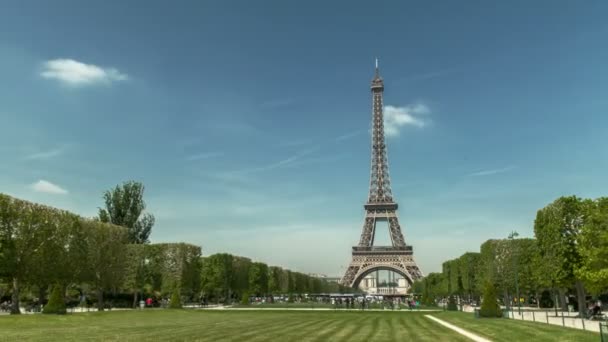 A timelapse of the Eiffel tower in Paris, France, seen from Champs de Mars