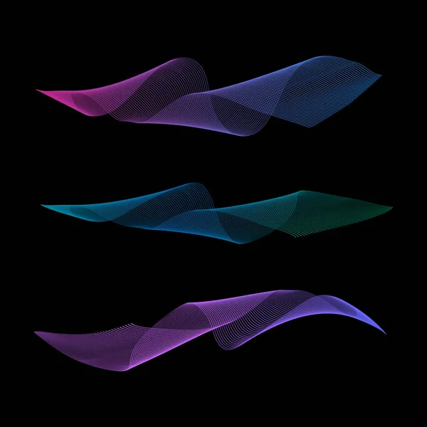 Birçok renkli çizginin soyut parlak dalgası. Dalgalı çizgiler koyu arka planda izole edilmiş. Vektör illüstrasyonu EPS10. Yaratıcı çizgi sanatı. Karıştırma Aracı kullanılarak oluşturulan tasarım ögeleri