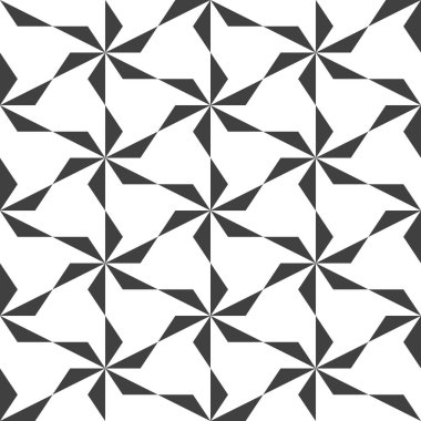 Siyah ve beyaz mozaik arka plan. Kusursuz geometrik desen. Vektör illüstrasyonu EPS10. Tekrarlayan üçgenlerden yapılmış şık bir şablon. Kristal doku. Çiçek süsü, desen.