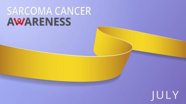 Gerçekçi sarı kurdele. Sarkoma kanserinin farkındalık ayı posteri. Vektör çizimi. Dünya sarkomu kanser günü dayanışma kavramı.