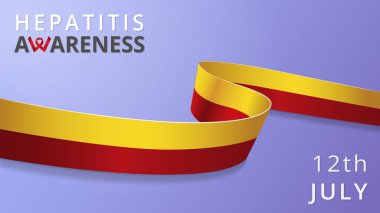 Gerçekçi sarı kırmızı kurdele. Hepatit C ay posteri. Vektör çizimi. Dünya hepatit günü dayanışma kavramı.