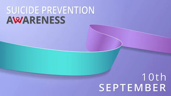 Gerçekçi turkuaz mor kurdele. İntihar önleme ayı posteri. Vektör çizimi. Dünya İntihar Önleme Günü Dayanışma Konsepti. 10 Eylül..