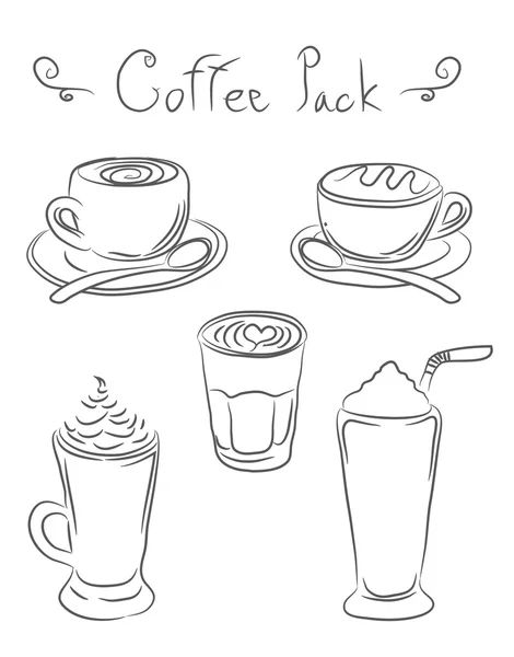 El çekilmiş kahve Kupası set vektör tasarımı