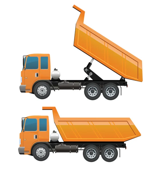 Ciężarowe wywrotki i dumpingconstruction zestaw żółty kolor pomarańczowy dziesięć koła — Wektor stockowy