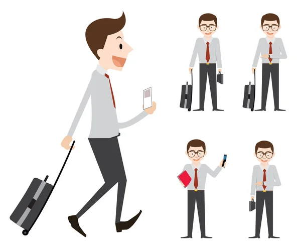 Hombre de negocios ir a viaje de trabajo en anoter viaje de negocios de la ciudad — Vector de stock