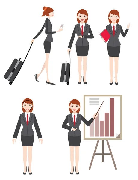 Hermosas mujeres de negocios ir de viaje de trabajo otro viaje de negocios de la ciudad — Vector de stock