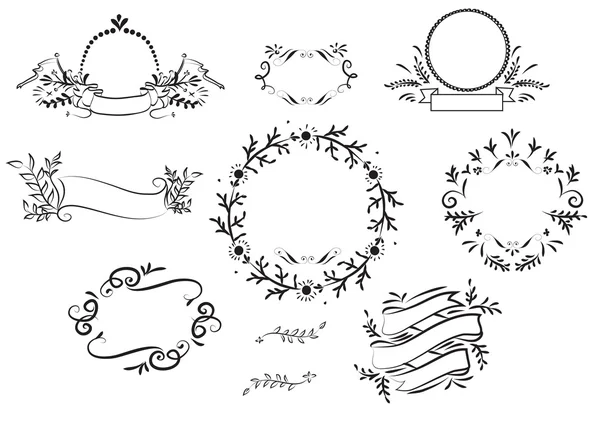 Moldura floral desenhada à mão e design de elementos labes —  Vetores de Stock