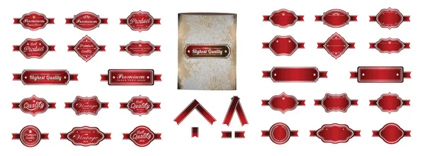 Étiquettes vintage luxe rouge argent premium — Image vectorielle