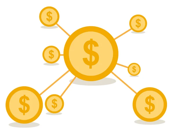 Επιχειρηματικό σχεδιασμό διάνυσμα έννοια δίκτυο με κέρμα δολάρια — Διανυσματικό Αρχείο