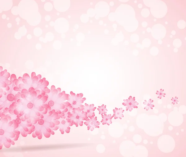 柔软的粉红色花朵明亮波从左侧背景 — 图库矢量图片