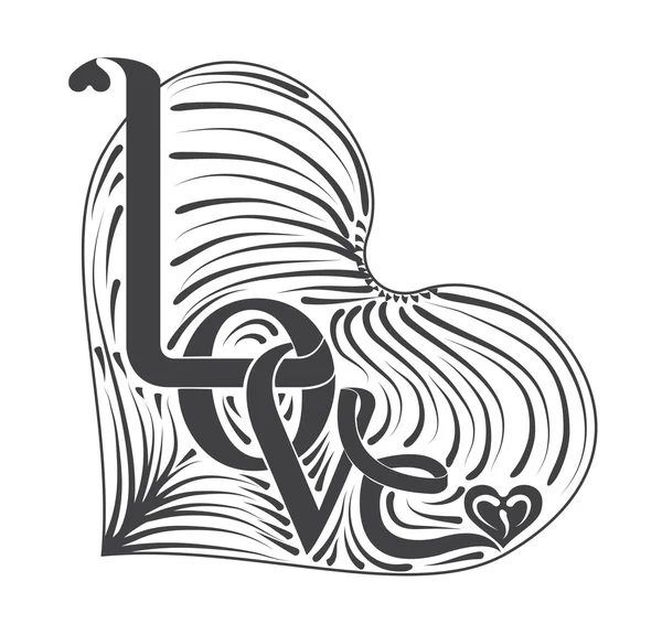 Tipografia de amor no coração preto anc desenho vetor branco — Vetor de Stock