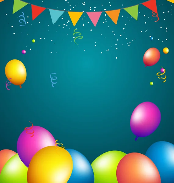 Balões festa cor cheia no fundo azul — Vetor de Stock