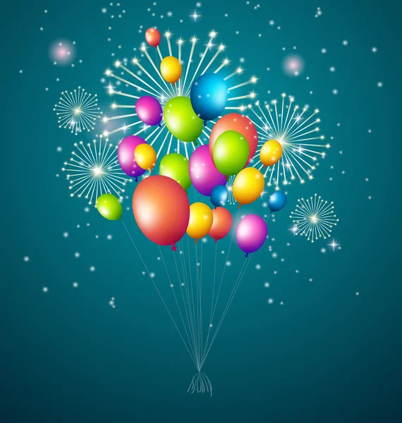 Balões festa cor cheia no fundo azul —  Vetores de Stock