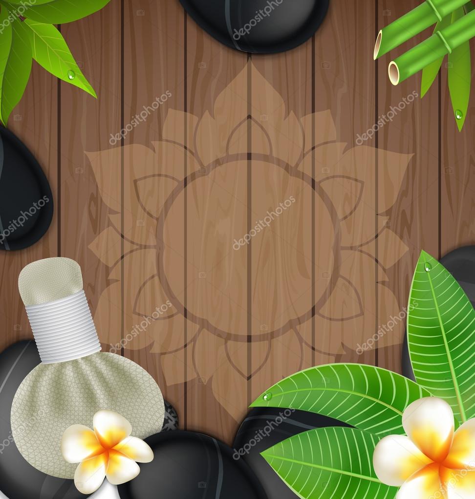 Thai Herbs Massage Spa With Compress Herbs Wood Background Stock