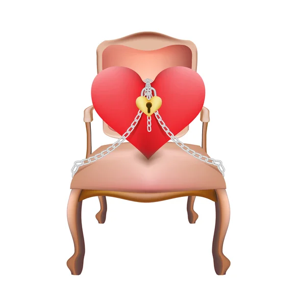 Coração na cadeira e fechadura chave com conceito de Valentim cadeia —  Vetores de Stock
