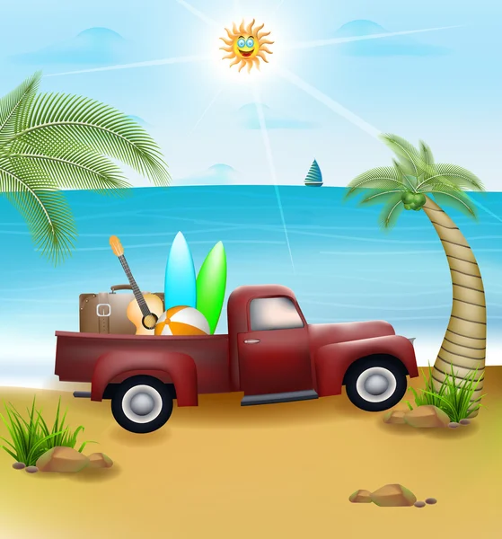 Verano en la playa paisaje vector de diseño — Vector de stock