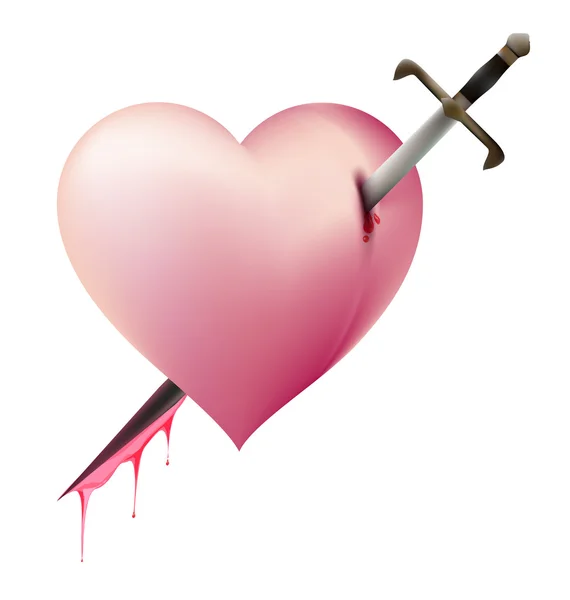 Sword Piece of Heart heartbroken concept — Stock Vector