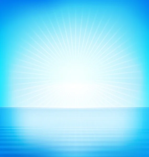 Abstrato Luzes solares e água rio azul céu fundo — Vetor de Stock