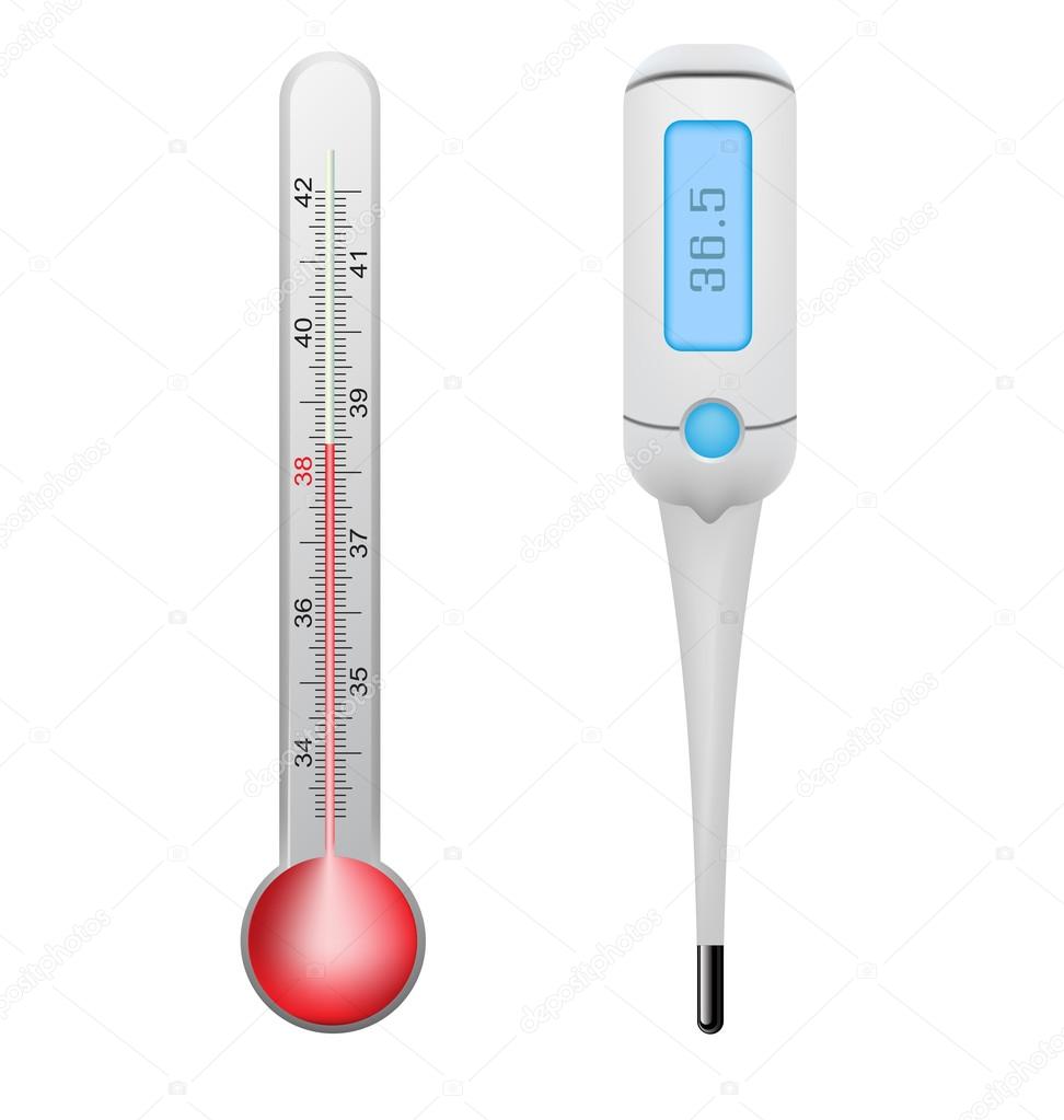 Thermometer and electronic thermometer set vector design