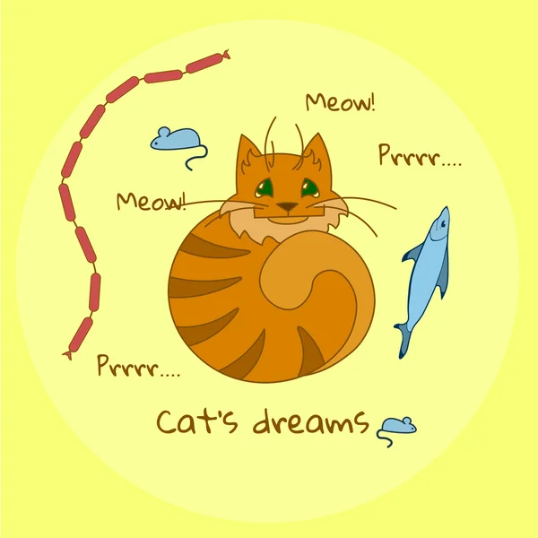 Kediler rüyalar - sevimli kediler en sevdiği yiyecekler kümesi: balık, fare ve sosis