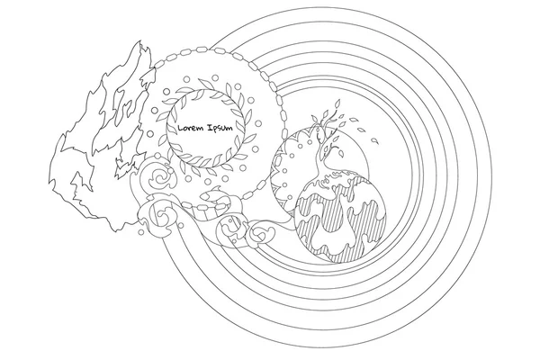 Gökkuşağı, rock, dalgalar, gezegen, ağaç ve yaprak ile süs kompozisyon