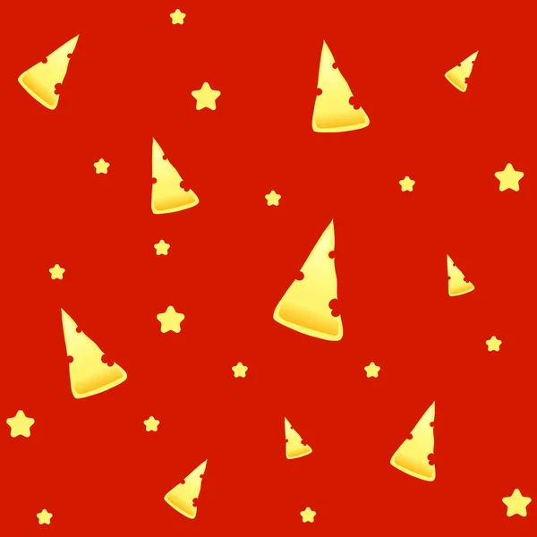 Bright seamless pattern with stars and delicious slices of cheese in a cartoon or doodle style. Saturated background for design of printed materials and web design themes of culinary and restaurant.