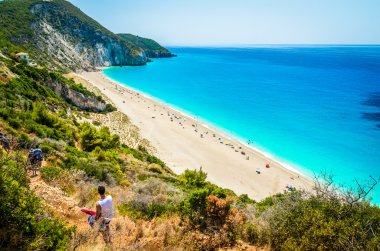 Yunanistan 'ın Lefkada adasındaki Milos plajı. 
