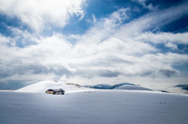 Sheepfold kışın dağlarda. 