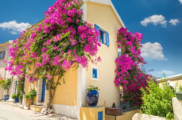 Casa grega tradicional com flores em Assos, ilha de Kefalonia , — Fotografia de Stock