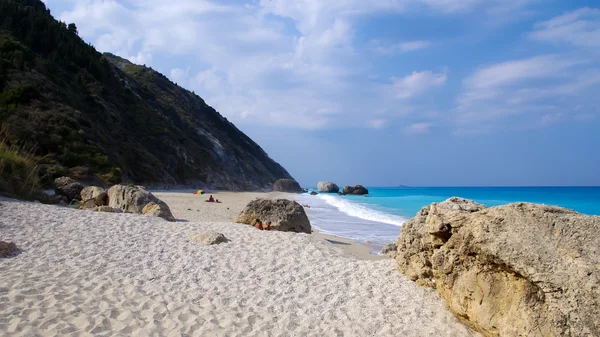 Pláži Megali Petra, ostrov Lefkada, Lefkada, Lefkas, Jónského moře, Řecko — Stock fotografie