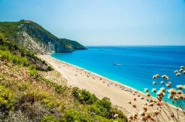 Yunanistan 'ın Lefkada adasındaki Milos plajı. 