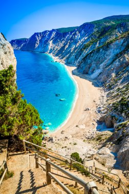 Ünlü Platia Ammos beach Kefalonia Island, Yunanistan