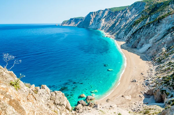 Beroemde Platia Ammos beach in Kefalonia eiland, Griekenland — Stockfoto