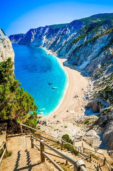 Famosa spiaggia di Platia Ammos nell'isola di Cefalonia, Grecia — Foto Stock