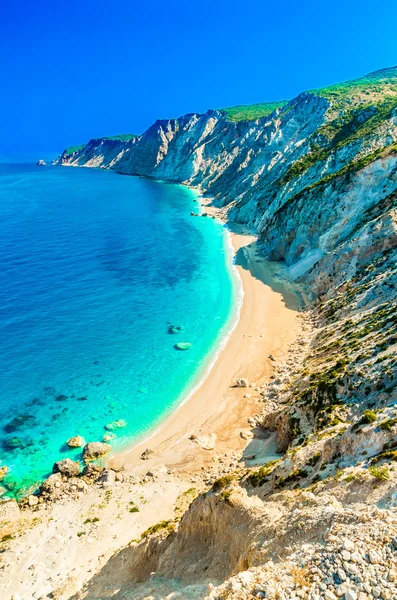Famosa praia de Platia Ammos na ilha de Kefalonia, Grécia — Fotografia de Stock