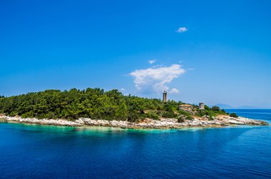 Bağlantı noktası Fiskardo Kefalonia Island, Gr, eski Venedik deniz feneri