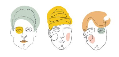 Asgari soyut insan yüzü. Çizgi çalışması. Çağdaş portre. Portre erkek. Sosyal medya uygulamaları için yaratıcı tasarım. Asgari basit vektör. Güzellik ve moda konsepti.