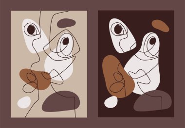 Sekiz soyut yüzün çıktısını al. Öpücüğe delicesine aşık. İç mekan için gerçeküstü şekilleri olan posterler. Çizgi, nokta, düzlemde şekil. İç mekan için gerçeküstü bir tablo. Psikoloji, kozmetoloji, sanat.