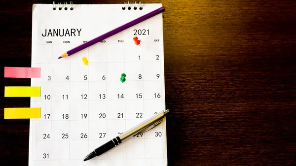 Close Calendar Brown Table Planning Ideas — Stock Photo, Image